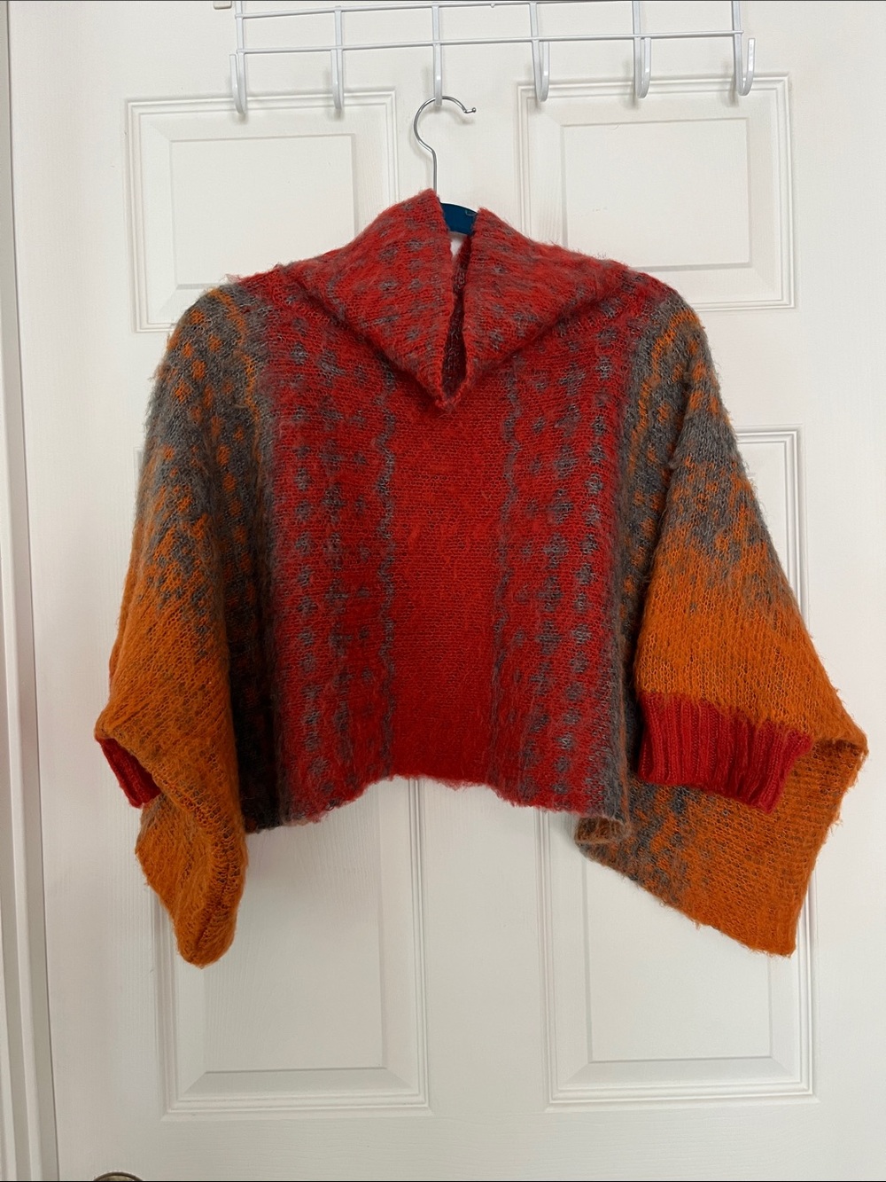 Vertigo SzXs/S Cowl Neck Cropped Fuzzy Wool Blend Knit Sweater, Rust and Orange - Picture 3 of 11